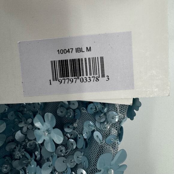 Mac Duggal Embellished Sweetheart Gown Dress Slit Lace Up Ice Blue Size M NWT - Picture 12 of 13